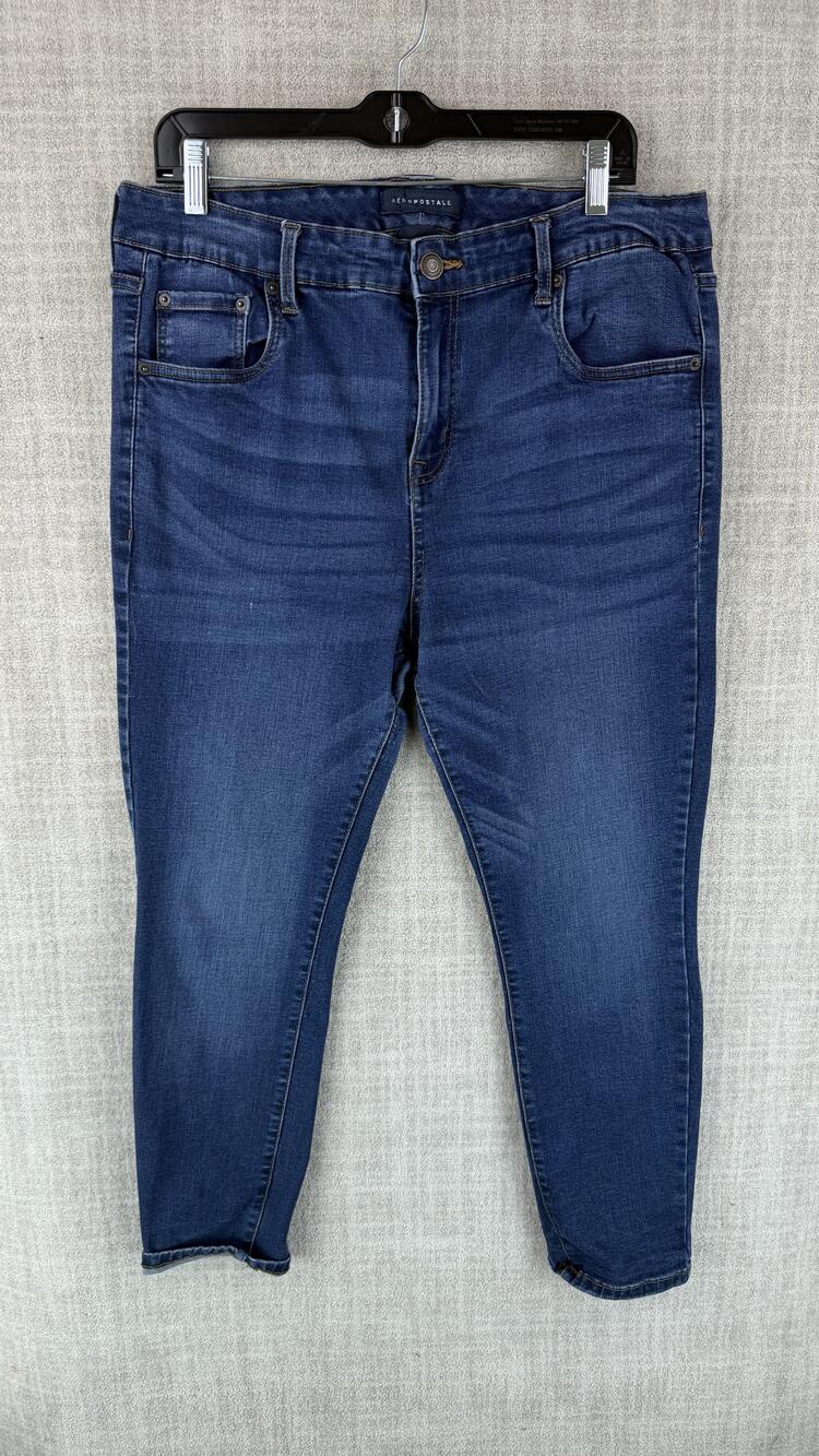 Aeropostale Jeans Womens 18 Short Blue Medium Wash Skinny Slim Stretch Pockets